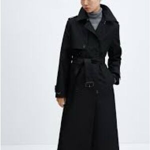 MANGO Women’s Classic Black Full-Length Water Repellent Trench Coat (XS)